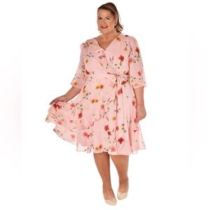 Pink Floral Print Ruffle Wrap Dress